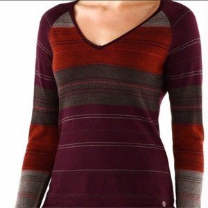 SmartWool Sulawesi Maroon Striped V-neck Sweater